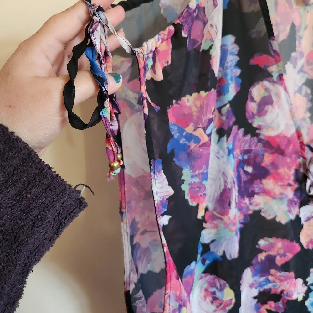 Bar III Floral Swimsuit Coverup Black Large